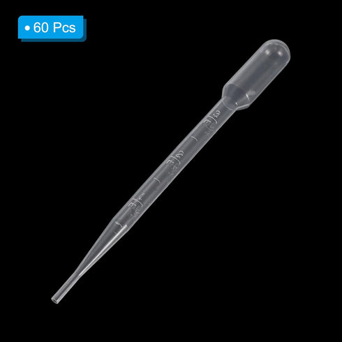 PATIKIL 3ml Pipettes Dropper, 60pcs Disposable Plastic Pipettes for Science Laboratory, Resin DIY Crafts