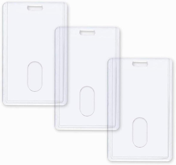 Vetoo 3 Pack Heavy Duty ID Badge Holders, Clear, Vertical, Durable for Factories, Offices, Schools