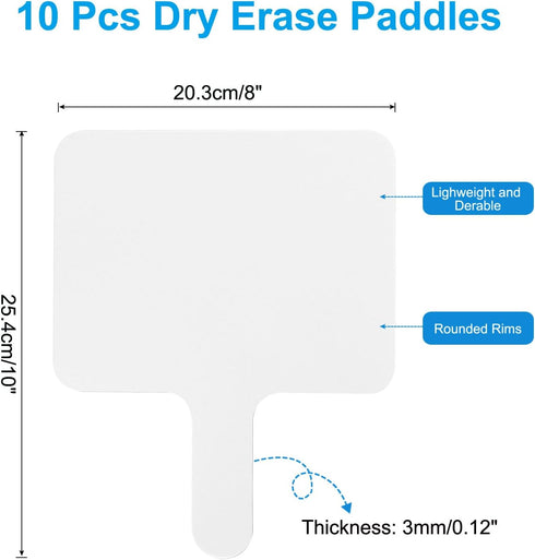 PATIKIL 10x8in Thickened Dry Erase Paddles, 10Pcs Handheld Double Side Square Boards for Voting Game Teaching