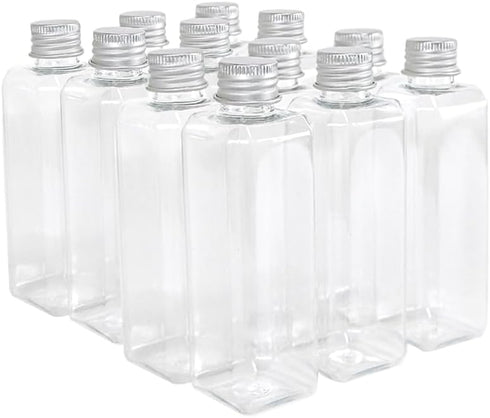 100ml Rectangle Bottles Travel Kit, Refillable PET Plastic Square Jar with Aluminium Screw Cap, 20pcs