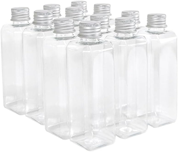 100ml Rectangle Bottles Travel Kit, Refillable PET Plastic Square Jar with Aluminium Screw Cap, 20pcs