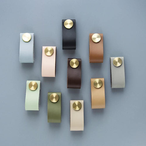 PuLaif Handle,4Pcs Furniture Leather Handles,Cabinet Single Hole Top Layer Leather Handle Wardrobe Shoe Cabinet Door