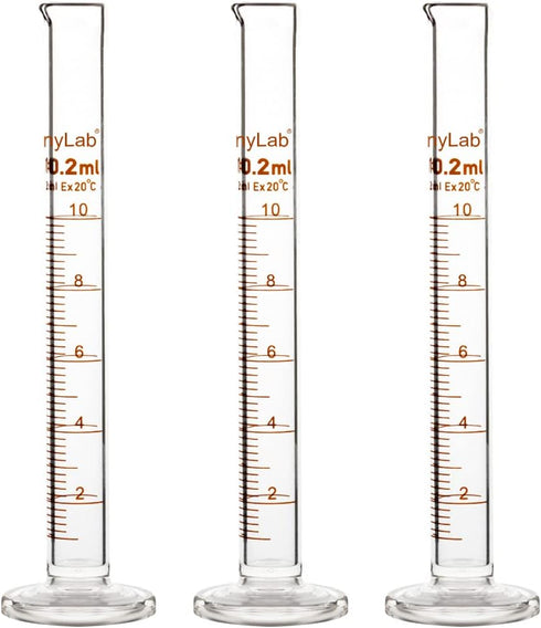 StonyLab 3-Pack Borosilicate Glass Graduated Cylinder, 10ml Heavy Wall Measuring Cylinder