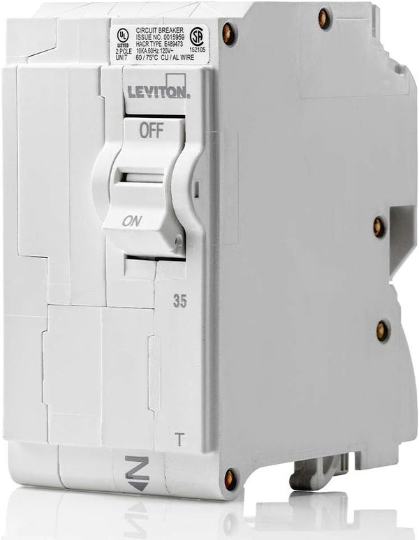 Leviton LB235-T 35A 2-Pole Circuit Breaker, Plug-On Standard, Thermal Magnetic, 120/240 VAC, White