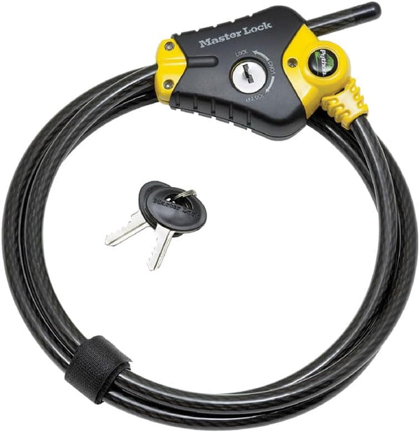 Master Lock Black and Yellow Python Cable Lock with Key, Outdoor Lock
