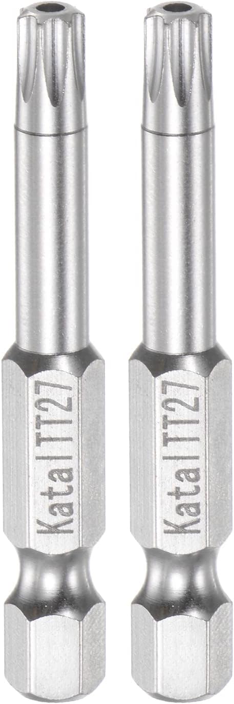 TT27 Star 7 Point Screwdriver Bit 1/4" Hex Shank 2" Length Magnetic Security Torx Power Tool, 2pcs