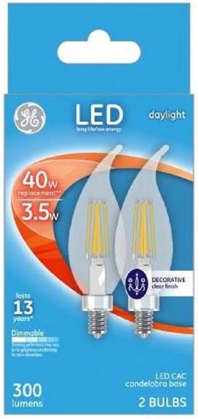 GE C10 CAC LED Bulb White 40 Watt Equivalence, 2 Pack