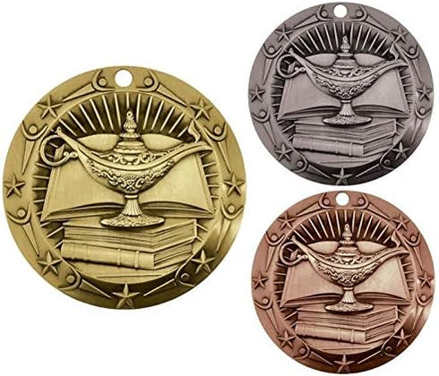 Decade Awards Academic Medal - 3 Inch Wide Gold or Silver Medal with Stars and Stripes Neck Ribbon