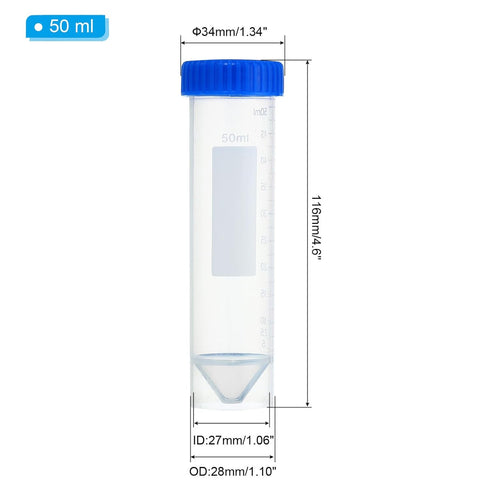 PATIKIL 50mL Plastic Test Tubes, 50 Pack Self Standing Centrifuge Tubes with Screw Caps, Test Tubes Skirted Tubes with Lids and Printed