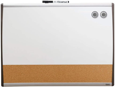 Quartet Combination Magnetic Whiteboard & Corkboard, 17" x 23", Combo Black/Silver Frame Board