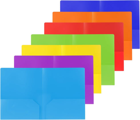 Plastic Folders with Pockets, 2-Pocket Folder for Documents - Durable File Folders with Name Card Slot - Assorted