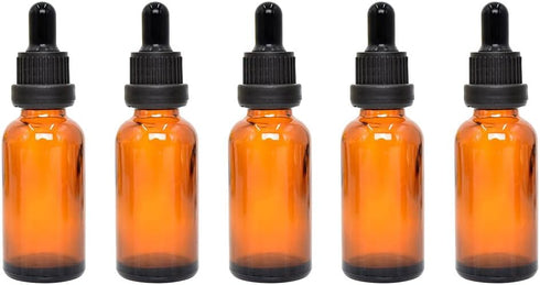 5 Pack 0.5 oz Empty Glass Dropper Bottles - Leak Proof Travel Containers for Essential Oil Liquids