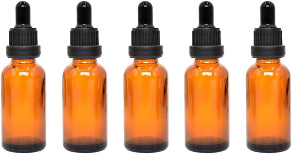 5 Pack 0.5 oz Empty Glass Dropper Bottles - Leak Proof Travel Containers for Essential Oil Liquids