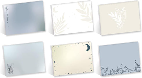 Boho Crystal Magic Sticky Note Assortment, Set of 6, 4" x 3" Blue Tan Repositionable Pads, Made in The USA