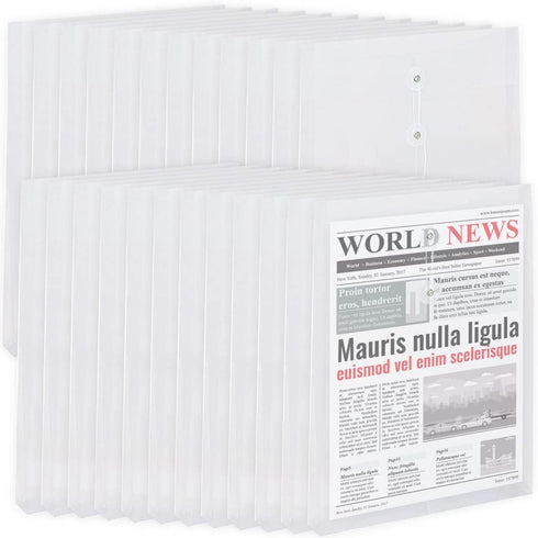 Plastic Envelopes with String Closure, 24 Packs Legal Size Clear Poly Envelopes, Expanding File Folders for Office