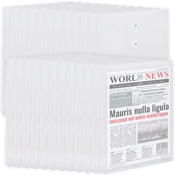 Plastic Envelopes with String Closure, 24 Packs Legal Size Clear Poly Envelopes, Expanding File Folders for Office