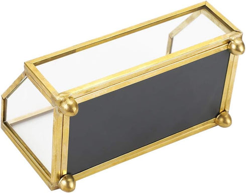 Hipiwe Glass Business Card Holder Stand - Gold Metal Frame Name Card Display Organizer for Office Desktop, Fits 80-100