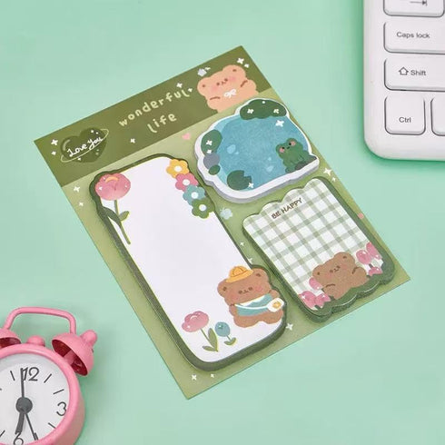 LNYMZD 1 Set Animal Sticky Notes Cartoon Strawberry Rabbit Bear Sticker Notes Memo Pad Cute Sticky Notes Page Markers