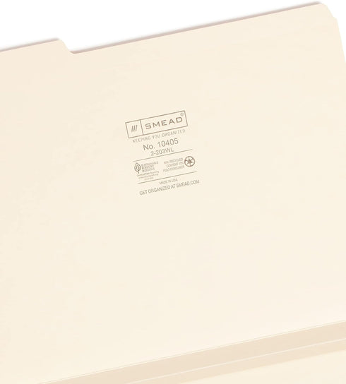 Smead Manila File Folder, Letter Size, 1-1/2" Expansion, Reinforced 1/3-Cut Tab, 50 Per Box (10405)