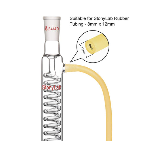 StonyLab Borosilicate Glass Graham Condenser, 200mm Jacket Length, 24/40 Joint Lab Glass
