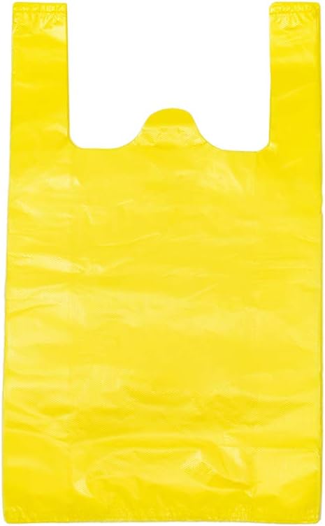 LazyMe T Shirt Bags, Plastic Bags with Handles for Grocery and Retail Shopping, 12x20 Inch, Yellow, 50pcs