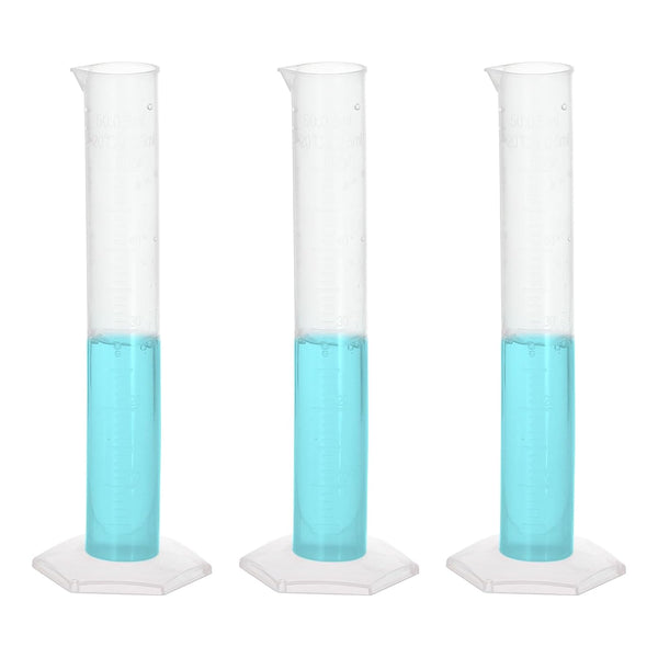 PATIKIL 50ml PP Plastic Graduated Cylinder, 3 Pack Hex Base White Graduations for Lab Home Use