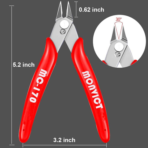 2 Pack Flush Cutters MC-170, MONVICT Wire Cutters 5 Inch Side Cutting Pliers for Cables, Wires, and 3D Printing Needs
