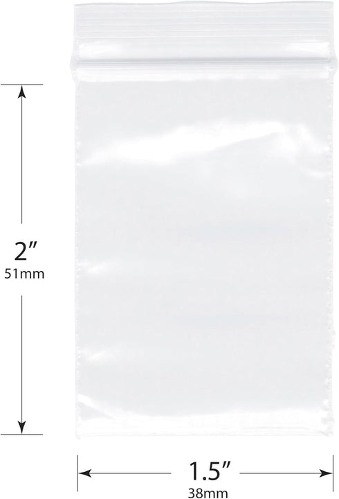 Plymor 1.5" x 2" Zipper Reclosable Plastic Bags (Pack of 200), 2 Mil