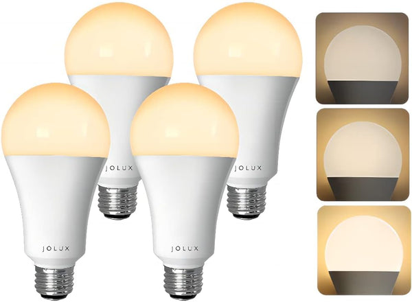 A21 3 Way LED Light Bulbs, 50 100 150 Watt Equivalent, E26 Base, 6/12/20W, 3000K Warm White, 4 Count