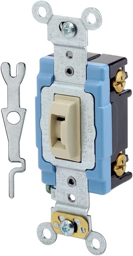 Leviton 1201-2IL Toggle Locking Single-Pole AC Quiet Switch, 15 Amp, 120/277 Volt, Extra Heavy Duty, Ivory