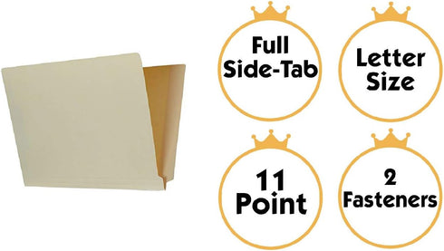 The File King Full Side Tab Manila File Folder with Two Fasteners, Letter Size, Box of 50, USA Made