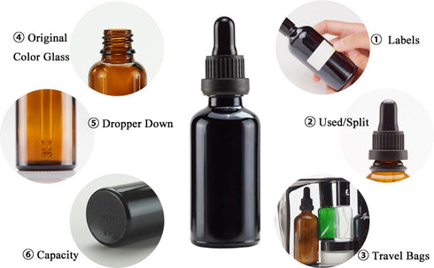YIZHAO Black Glass Dropper Bottle 2oz, Tincture Bottles with Glass Dropper for Essential Oils, 12 Pcs