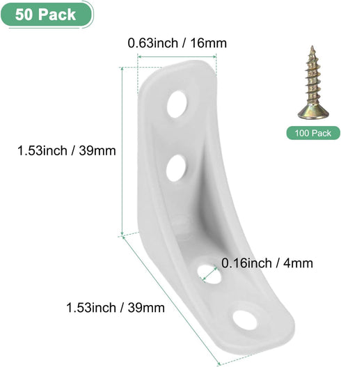 50-Pack 1.53 1.53 M METERXITY L-Shape Corner Brace, x in Nylon Plastic Right Angle Brackets with Screw for Shelves/Wood