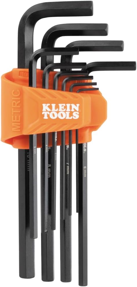 Klein Tools LS10M 10-Key Metric Hex Key Caddy Set, Long Reach Keys, Sizes 1.5 to 10mm, Heat-Treated Black Phosphate