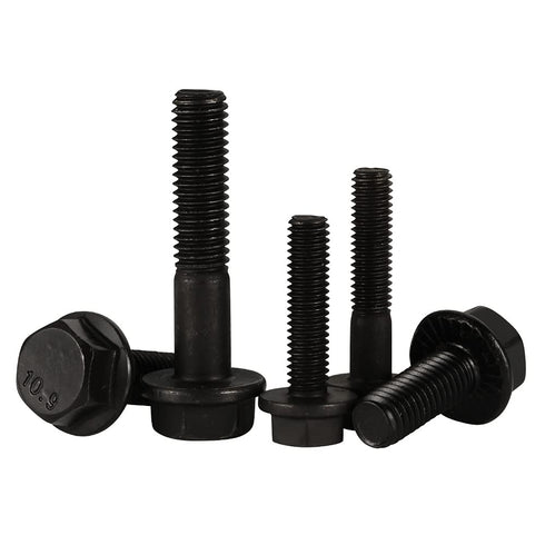 M6 x 35mm Flanged Hex Head Bolts, Alloy Steel 10.9 Class, Black Oxide Finish, Partially Threaded, 20 PCS