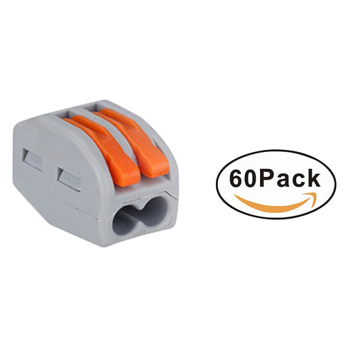 Lever Wire Connectors, Compact Splicing Electrical Connectors, 2 Conductor for Quick Connect, 60 Pack