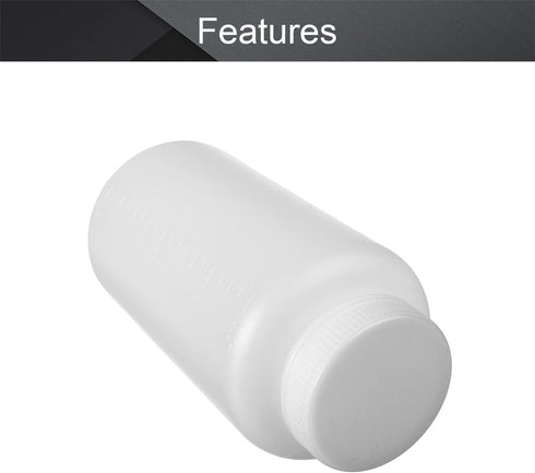 5pcs 33.82oz/1000ml Plastic Bottles, Wide Mouth Laboratory Reagent Polyethylene Bottle for Food Store, White Translucent