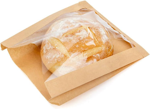 Gusset Packaging 9 1 5/8 11 7/8 100 Pack KBB4 ClearBags Natural Kraft Paper Bread Bag with Full Length Window