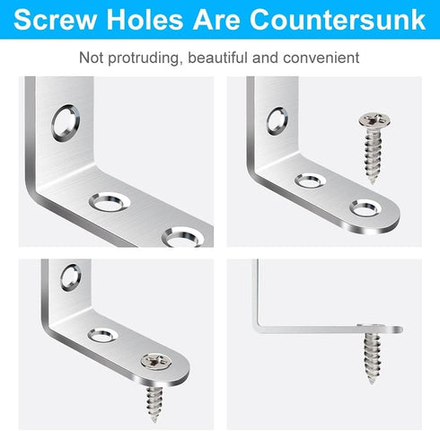 FATLODA 18PCS 72 (40mmx40mm) L Bracket & Corner Brace, Stainless Steel Right Angle Brackets for Shelves & Furniture