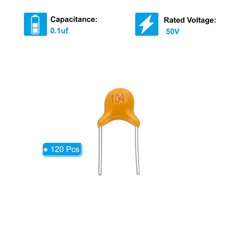 PATIKIL 0.1uf 50V Multilayer Monolithic Ceramic Capacitors, 120 Pcs Ceramic Chip Capacitor Assortment Kit for Power, Yellow