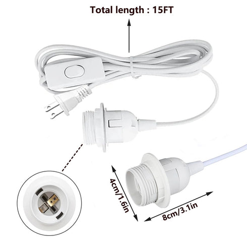 DBKMPZ Cable,15ft E26/E27 Hanging Lantern Extension Cord Plug in Pendant Light, Extension Hanging Lantern Cord Cable