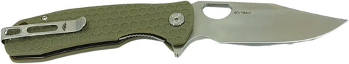 8Cr13MoV 3.63" Honey Badger Knives Large Clip Point Folding Pocket Knife - Steel, Blade, Green FRN Handle - Ball