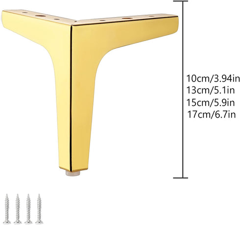 MZZHEDIE 4 (5.1in) Pcs Gold Triangle Sofa Legs,Metal Triangle Furniture Feet,Metal Support Feet,for Bed TV Cabinet