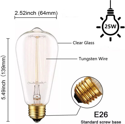 Bulbs 25W Bulb Bulb 2700K (6 Pack /110v) Edison Light - Thomas Edison Light Style - Incandescent Clear Glass Vintage