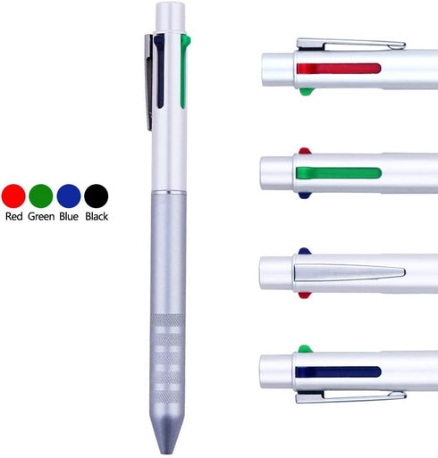 DUNBONG Multi Color Pen white 4 In 1 Multi function Pen with Black, Blue, Red, Green, Metal Gel Ballpoint Pen, 1-Count (White)