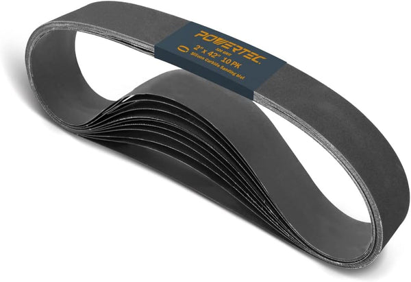 POWERTEC 424232S 2 x 42 Sanding Belts, 320 Grit Silicon Carbide for Belt Sander, Woodworking, Metal Polishing