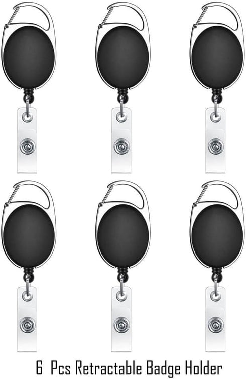 selizo 6pcs Retractable Badge Holders with Carabiner Reel Clip