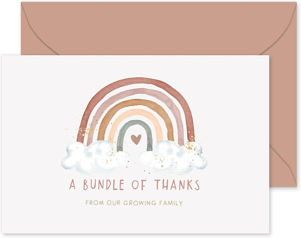 Whaline 50 Pack Baby Shower Thank You Cards Bulk Boho Rainbow Blank