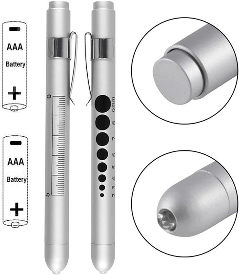 Aokin Medical Pen Light for Nurse Doctor, Reusable LED Medical Penlight Flashlight with Pupil Gauge and Ruler, White