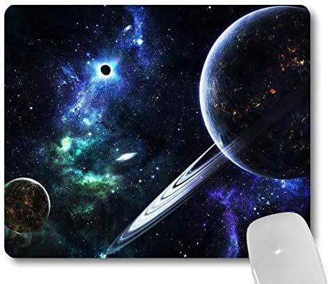 Awesome Space Planets Rectangle Mouse Pad, Large Navy Blue Galaxy, 240x200x3mm